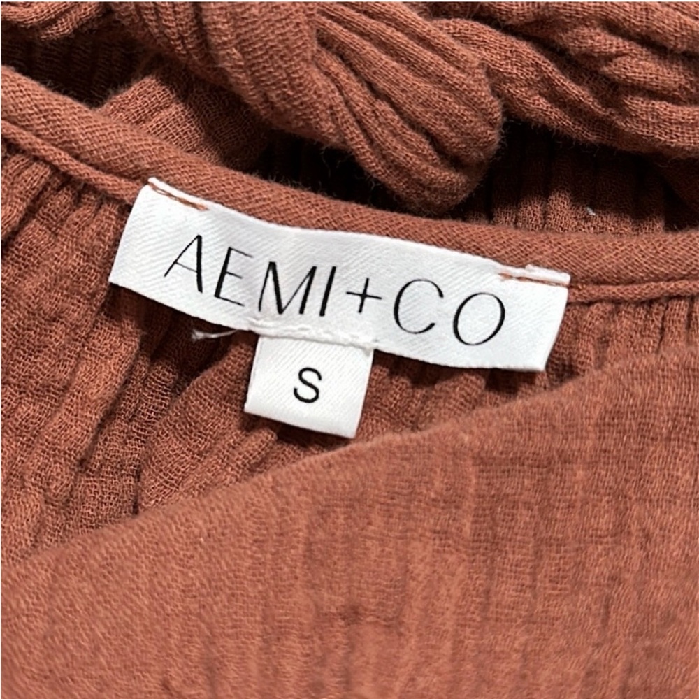 AEMI + CO Rust Cotton Gauze Tie Back Mini Dress Small Boho - Picture 4 of 9